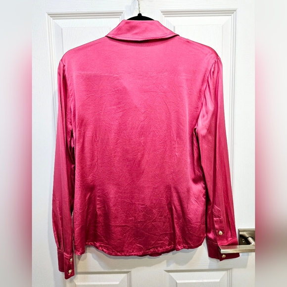 St. John Pink Silk Button Down Longsleeve Shirt - Picture 2 of 13